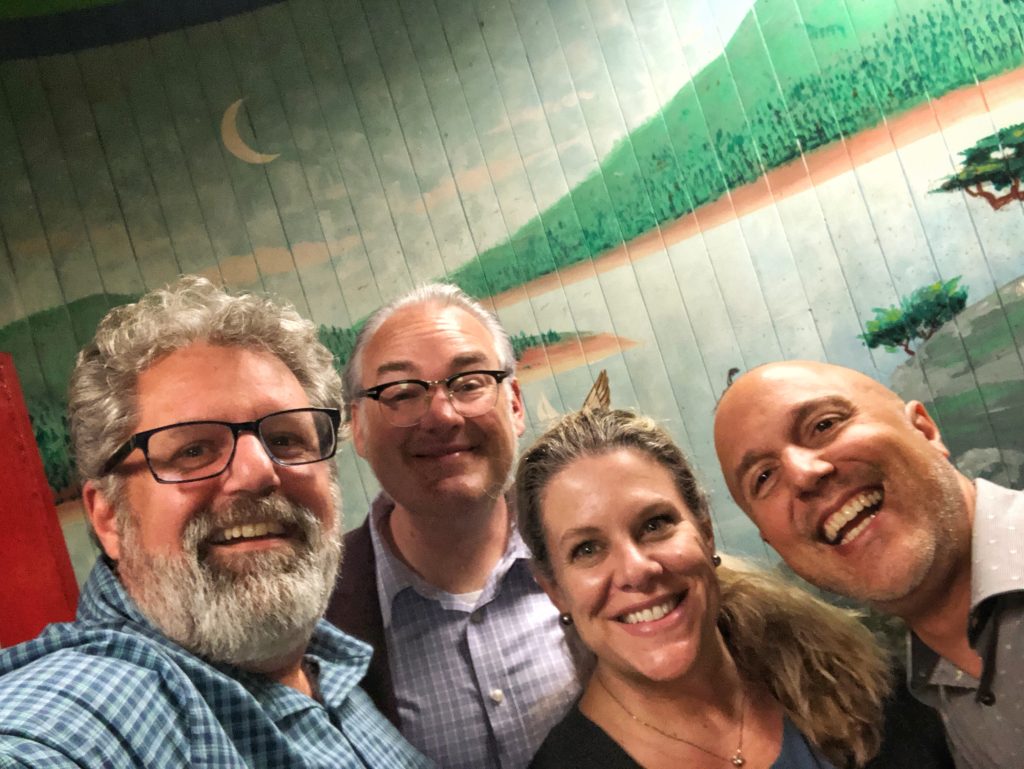 WWU journalism faculty Joe Gosen, left, Brian J. Bowe and Carolyn Nielsen met with Philip Assis during a visit to Seattle in October 2018.