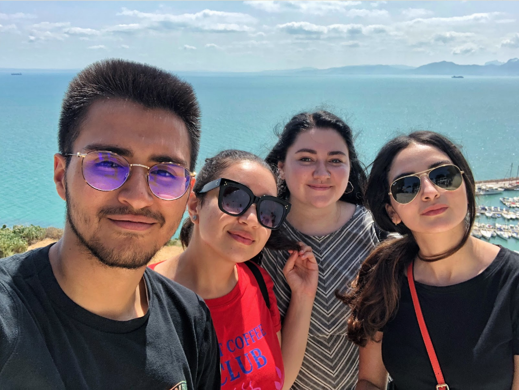 From left to right: Ray Garcia, Khadija Soula, Stella Harvey and Sabrine Ben Ghorbel in Sidi Bou Said. // Photo courtesy of Ray Garcia