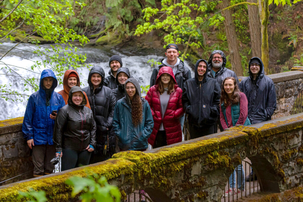 Spring 2022 Advanced Visual Journalism Class Photo at Whatcom Falls Park in Bellingham