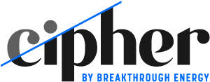 The logo for Cipher in black and blue text. It reads "Cipher By Breakthrough Energy"