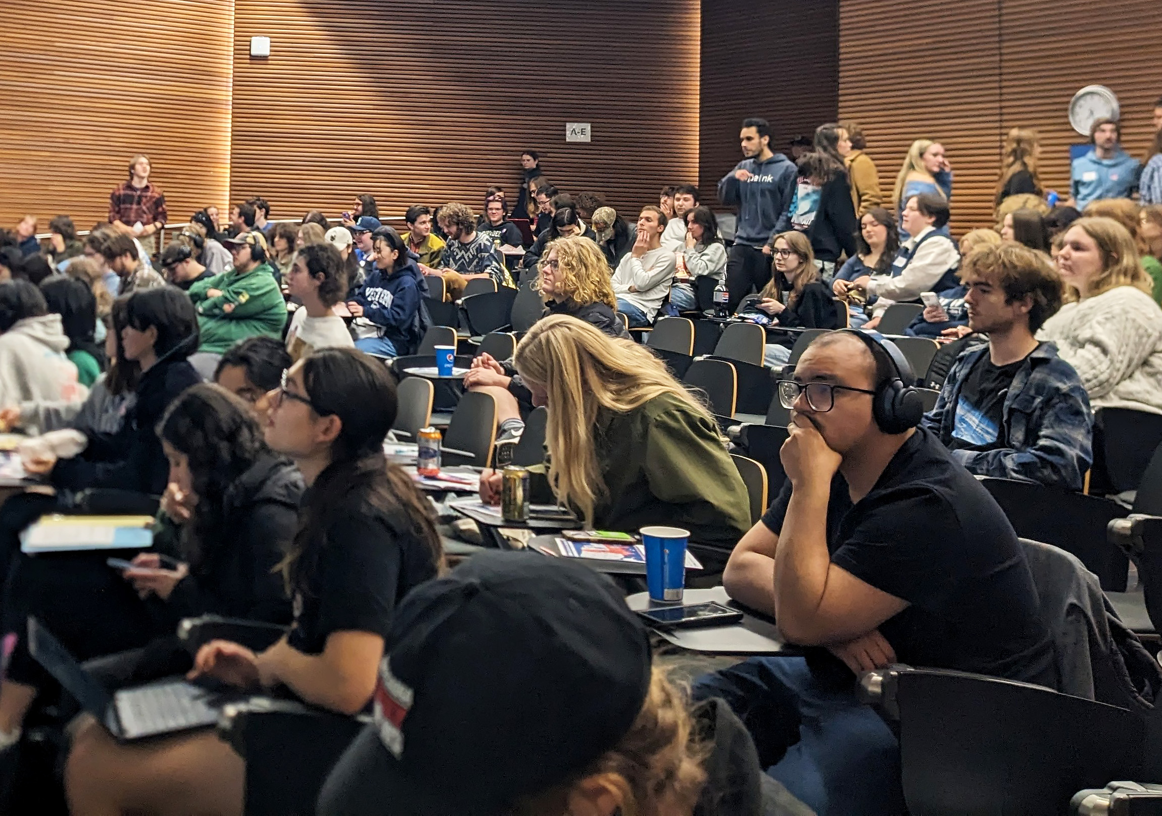 Western students attend a watch party in Fraser Hall on campus in Bellingham, Wash., on Nov. 5, 2024. // Photo by Jenna Millikan