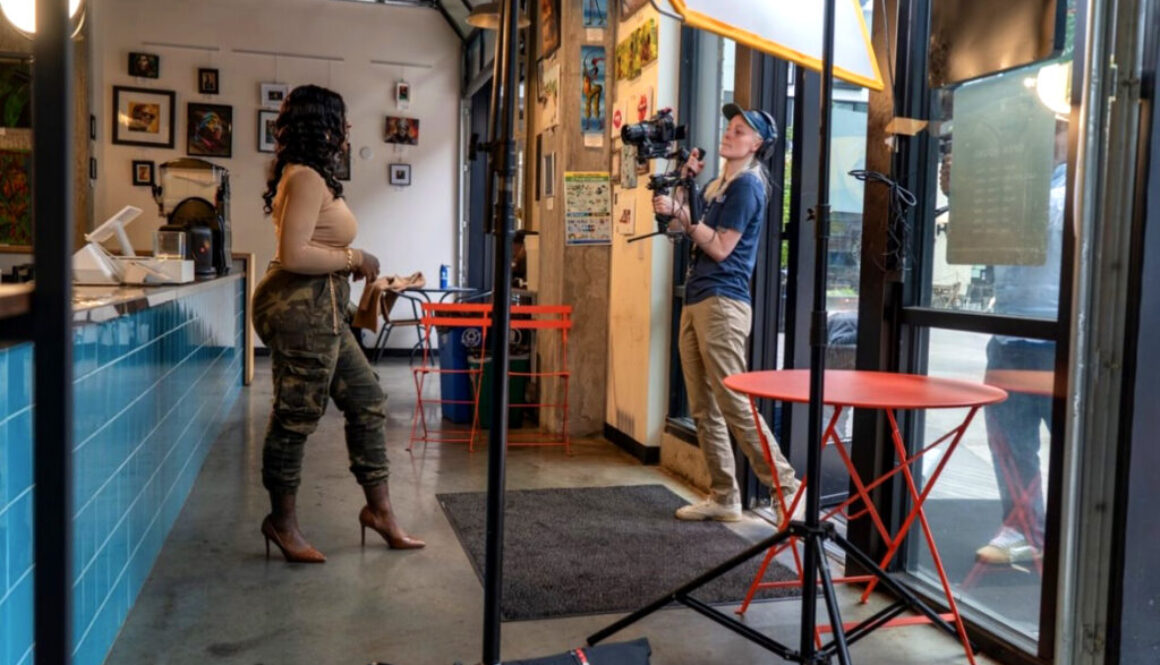 Sophia Beach filming for FOX 13 Seattle. // Photo courtesy of Sophia Beach