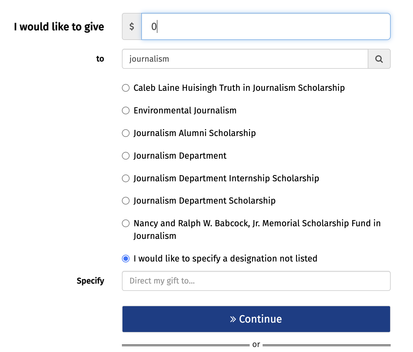 Screenshot of the WWU Foundation donation website page.