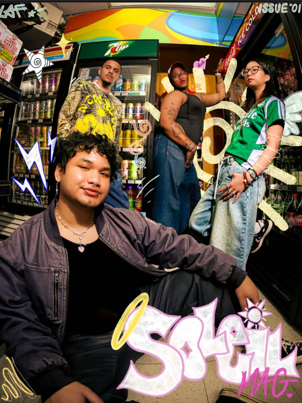 Models pose for a magazine cover.