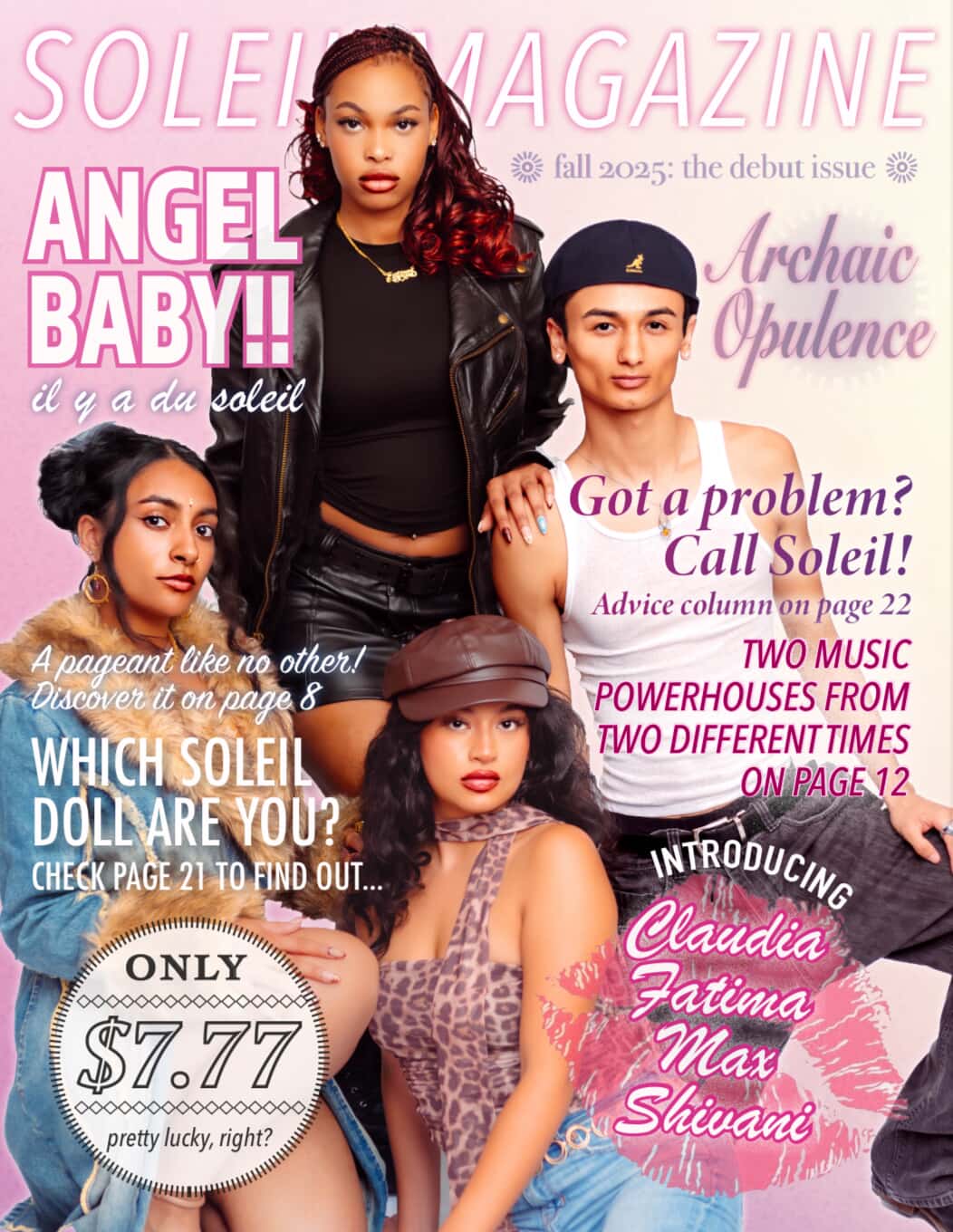 Models pose for a magazine cover.